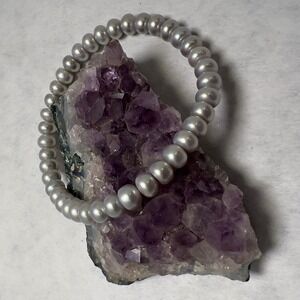 Silver Grey Freshwater Pearl Stretch Bracelet Classiccore Preppy Elegant